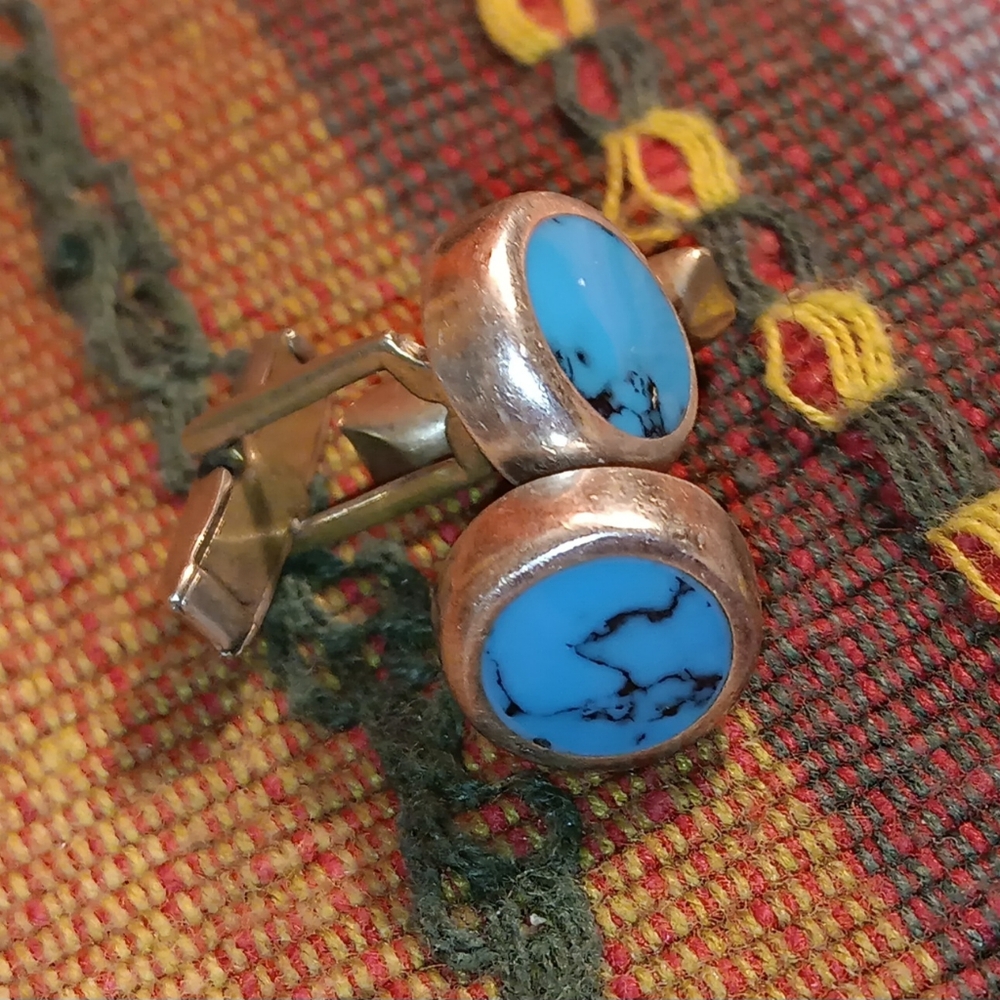 Turquoise & Silver Cuff Links